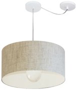 Lustre Pendente Cilíndrico Com Desvio Md-4228 Cúpula em Tecido 45x25cm Rustico Bege - Bivolt