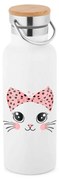 Garrafa Térmica 500 ml Gata Gatinha Miau Tamapa Bambu - Branco