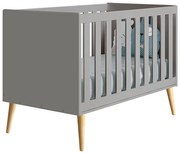 Berço Mini Cama Theo com Pés Retrô Natural - Cinza Fosco