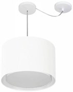 Lustre Pendente Cilíndrico Com Desvio Md-4312 Cúpula em Tecido 40x30cm Branco - Bivolt