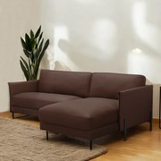 Sofá Decorativo Karine 3 Lugares Sala de estar 230cm com Chaise Pés em Aço Couro Marrom Chocolate G88 - Gran Belo