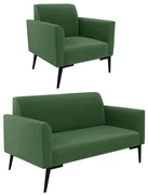 Sofá Namoradeira com Poltrona Pés Villach Marisa Suede D03 - D'Rossi - Verde