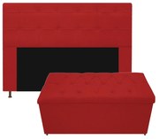 Kit Cabeceira e Calçadeira Baú Estofada Mel 140 cm Casal Com Capitonê Corano Vermelho - ADJ Decor