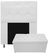 Kit Cabeceira e Calçadeira Baú Estofada Mel 90 cm Solteiro Com Capitonê Corano Branco - ADJ Decor