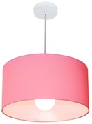 Lustre Pendente Cilíndrico 4052 Cúpula em Tecido 50x21cm Rosa Bebê - Bivolt