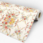 Papel de parede adesivo floral flores fundo creme