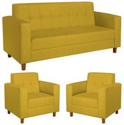 Kit Sofá 2 Lugares e 2 Poltronas Denver Suede Amarelo - ADJ Decor