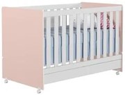 Berço Americano Mini Cama Com Rodízios Charme P14 Branco/Rosa - Mpozen