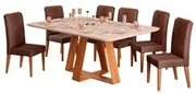 Conjunto Sala de jantar Mesa Bonnie com 6 Cadeiras Medalhão Palha - Wood  Prime 38716