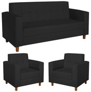 Kit Sofá 2 Lugares e 2 Poltronas Denver Corano Preto - ADJ Decor