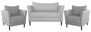 Conjunto Sofá 2 Lugares com 2 Poltronas Pés Palito Lubbock Couro Branco G58 - Gran Belo