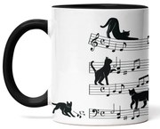 Caneca Gato Musical Cat Lover Nerd Branca com Alça Preta