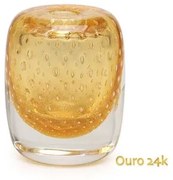 Vasinho Quadrado 3 Tela Âmbar com Ouro Murano Cristais Cadoro