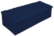 Recamier Baú Estofada Mel 140 cm Casal Com Capitonê  Suede Azul Marinho - ADJ Decor