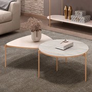 Conjunto Mesas de Centro Decorativas Oak e Dutton Pés Metálicos Dourados Off White/Quartzo G18 - Gran Belo