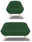 Kit 01 Namoradeira 02 Lugares e 01 Poltrona Giovana Veludo Pés Palito Natural - D'Rossi - Verde