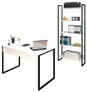 Conjunto Escritório Mesa 120 e Estante Studio Industrial M18 Branco -