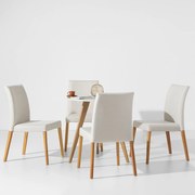 Conjunto Mesa Square Redonda Branco Fosco 80cm + 4 Cadeiras Zaar Bege