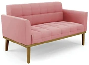 Sofá Namoradeira 2 Lugares Base de Madeira Castanho Elisa Suede D03 - DRossi - Rose