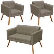 Conjunto 2 Poltronas e 1 Namoradeira Pés Palito Karen Suede Nude G19 - Gran Belo