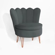 Poltrona Dália Pés Hairpin Legs Bronze Veludo Cinza