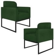 Kit 2 Poltronas Decorativas Isabella Base Industrial Suede Verde/Preto G19