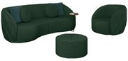 Conjunto Decorativo Sofá 240cm e Poltrona Clarke com Puff Round Veludo Verde G45 - Gran Belo