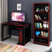 Conjunto Mesa e Armário para Escritório Home Office Gamer Cool MDP Preto/Vermelho G69 - Gran Belo