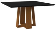 Mesa de Jantar Quadrada Tampo com Vidro Leka 135 cm Preto Base Ypê - D'Rossi