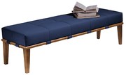 Recamier Decorativo 140cm Martínez Veludo Pés Madeira Azul/Mel G62 - Gran Belo