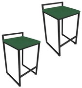 Conjunto 02 Banqueta Alta Industrial Pietra Suede Base Preto D'Rossi - Verde