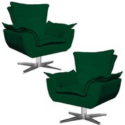 Kit 2 Poltronas Decorativas Base Giratória Cromada Charger Suede Verde G19 - Gran Belo