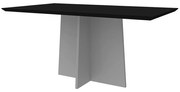 Mesa de Jantar Retangular Tampo com Vidro Sabrina 160 cm Preto Base Off White - D'Rossi