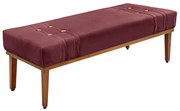 Recamier Decorativo 140cm Kors Veludo Pés de Madeira Vinho G63 - Gran Belo