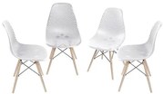 Kit com 4 Cadeiras Eames Furadinha Com Base de Madeira na Cor Branca - 64629 Sun House