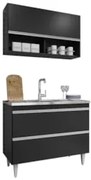 Armário de Cozinha Com Nichos CP01 Com Pia 100cm Z34 Preto  - Mpozenat