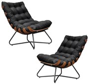 Kit 2 Poltronas Decorativas Sala de Estar Caim Base de Madeira Preto Veludo Preto G41 - Gran Belo