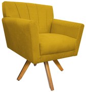 Poltrona Laura Base Giratória de Madeira Suede Amarelo - ADJ Decor