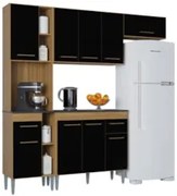 Cozinha Compacta Com Balcão Nicole 202cm P11 Damasco/Preto - Mpozenato