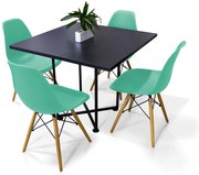 Kit 04 Cadeiras Eiffel Azul Turquesa e 01 Mesa de Jantar 04 Lugares Jade 90 cm Preto Base Metálica Industrial Preto - D'Rossi