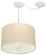 Lustre Pendente Cilíndrico Com Desvio Md-4226 Cúpula em Tecido 40x25cm Algodão Crú - Bivolt