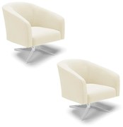 Poltrona Decorativa Giratória Cromada Kit 2 Stella Cotelê Ext/Veludo D03 - D'Rossi - Off White