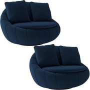 Kit 2 Poltronas Decorativas Giratória Sala de Estar Afrodite Veludo Azul Marinho G45 - Gran Belo