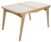 Mesa Elástica Helô Tampo de Vidro Fendi Claro e Base Madeira Cor Amêndoa 1,30cm - 69376 Sun House