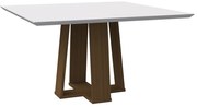 Mesa de Jantar Quadrada Tampo com Vidro Leka 135 cm Off White Base Imbuia - D'Rossi