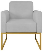 Poltrona Decorativa Isabella Base Industrial Suede Cinza/Dourado G19 - Gran Belo