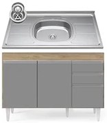 Balcão Gabinete com Pia Inox 120cm Michigan Castanho/Cinza - Lumil