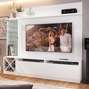 Painel Home Suspenso Sala Para Tv Vidro E 7 Prateleiras - Branco