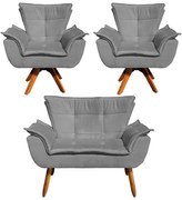 Sofá Namoradeira e 2 Poltronas Giratória MM30 Opala Suede D03 - D'Rossi - Grafite