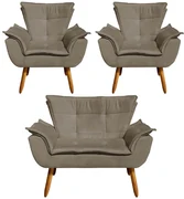 Conjunto 2 Poltronas e 1 Namoradeira Pés Palito Charger Suede Nude G19 - Gran Belo